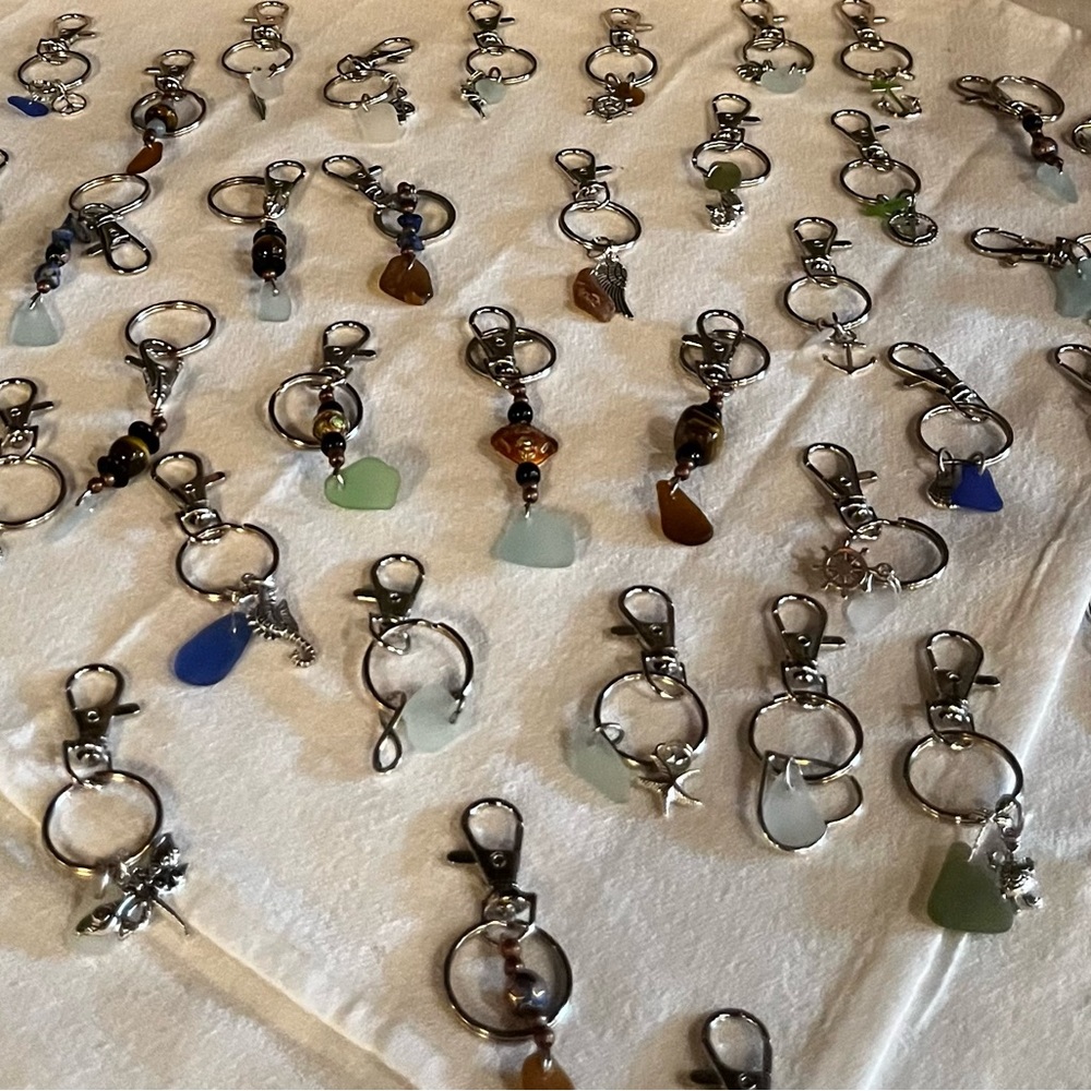Sea Glass Key chain with glass found in Monmouth County New Jersey.